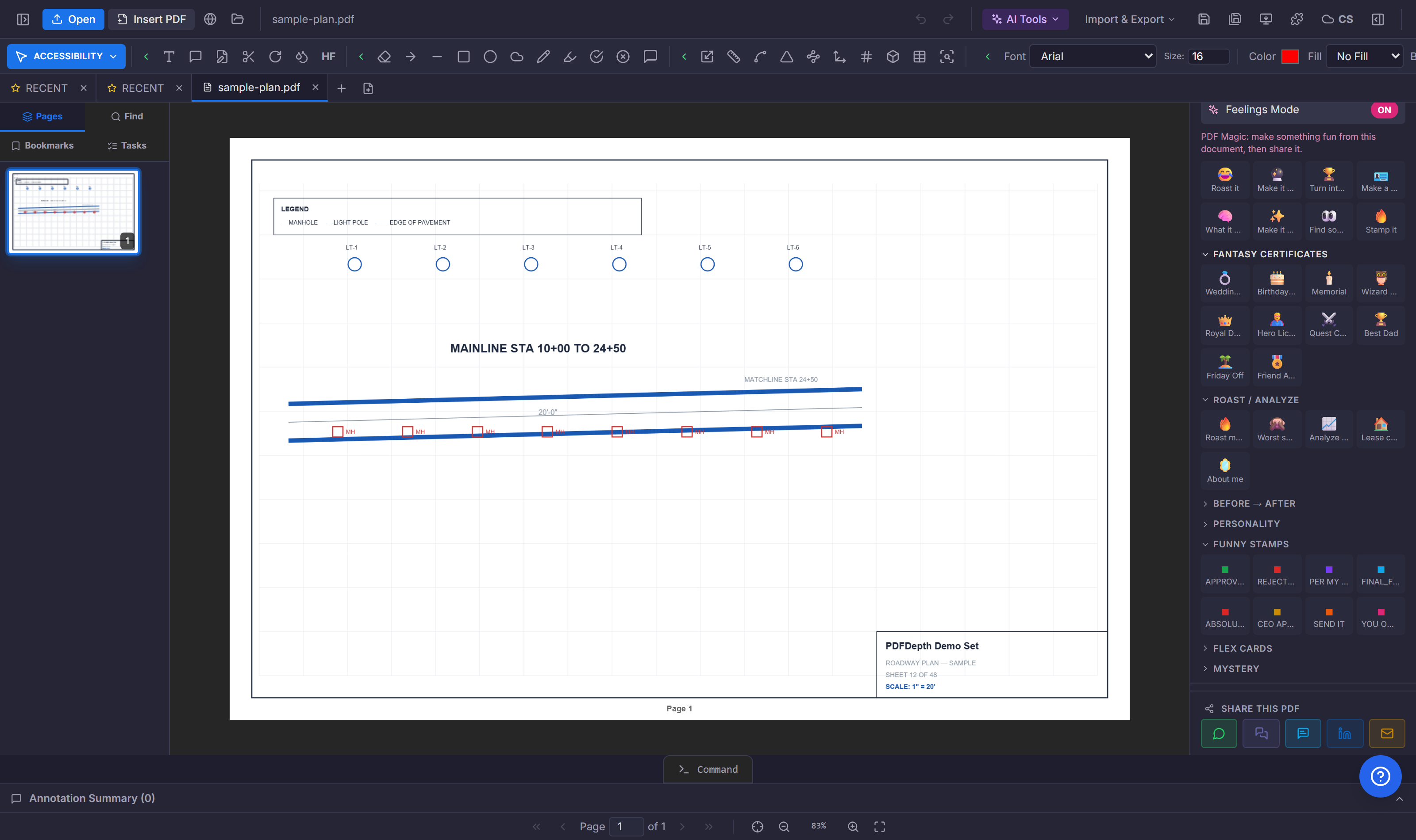 The PDFDepth workspace with a drawing sheet open in the browser